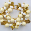 Cat paw yellow vintage bead chunky cha cha charm bracelet Cat paw yellow vintage bead chunky cha cha charm bracelet