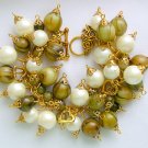 Vintage bead  olive green gold chunky cha cha charm bracelet