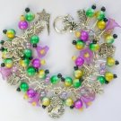 Cameo flower purple green yellow black charm bracelet Cameo flower purple green yellow black charm bracelet