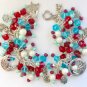 Patriotic mermaid fish red white aqua blue bead charm bracelet