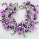Ribbon awareness purple trumpet flower pearl charm bracelet Ribbon awareness purple trumpet flower pearl charm bracelet