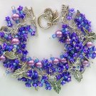 Guardian Angel fairy and leaf dark purple rose flower charm bracelet