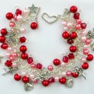 Cupid cherub heart love charm red shiny bead cha cha bracelet
