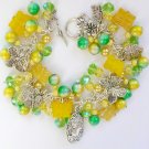 Cameo Czech butterfly bead dragonfly yellow green charm bracelet Cameo Czech butterfly bead dragonfly yellow green charm bracelet