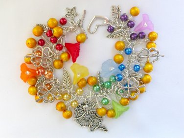 Fairy and four leaf clover yellow rainbow charm bracelet