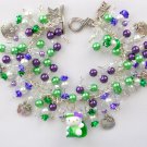 Hello Kitty cat on leaf purple green bead charm bracelet