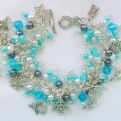 Angel snowflake ice aqua blue grey bead charm bracelet