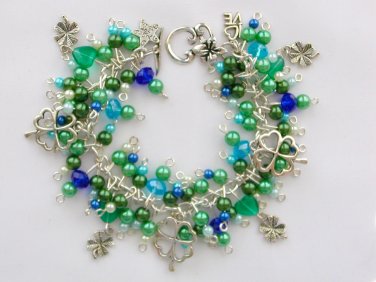 Four leaf clover green touch of blue lucky charm bracelet