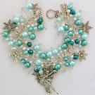 Fairy snowflake winter mint green pearl bead charm bracelet Fairy snowflake winter mint green pearl bead charm bracelet