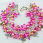 Dragonfly fuchsia pink yellow crackle glass bead charm bracelet