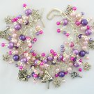 Fairy mushroom butterfly pink purple fuchsia bead charm bracelet