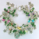 Cameo flower butterfly dragonfly green charm bracelet