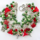 Fairy mushroom flower Czech butterfly green red charm bracelet Fairy mushroom flower Czech butterfly green red charm bracelet