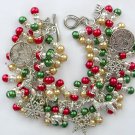 Christmas dog and snowflake red green bead charm bracelet Christmas dog and snowflake red green bead charm bracelet