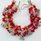 Cat love red Iridescent glass bead cha cha charm bracelet Cat love red Iridescent glass bead cha cha charm bracelet