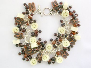 Flip Flop shoe charm brown crackle glass bead bracelet