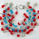 Patriotic red white and Blue crystal bead star charm bracelet