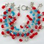 Patriotic red white and Blue crystal bead star charm bracelet