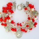 Cameo dragonfly butterfly dark orange red charm bracelet
