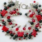 Ladybug Czech pressed glass butterfly bead ted black charm bracelet Ladybug Czech pressed glass butterfly bead ted black charm bracelet