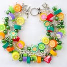 Fruit Vegetarian lime lemon strawberry charm green bead bracelet