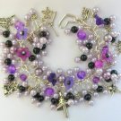 Fairy bell flower mushroom purple black charm bracelet Fairy bell flower mushroom purple black charm bracelet