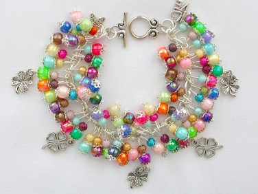 Four leaf clover shamrock rainbow bead cha cha charm bracelet