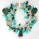 Black cat angel paw aqua blue cha cha charm bracelet Black cat angel paw aqua blue cha cha charm bracelet