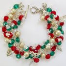 Christmas crystal red green rondelle bead leaf charm bracelet Christmas crystal red green rondelle bead leaf charm bracelet
