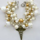 Medical Caduceus nurse healthcare charm white vintage bead bracelet Medical Caduceus nurse healthcare charm white vintage bead bracelet