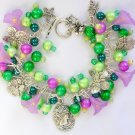 Flower garden cameo butterfly dragonfly green purple charm bracelet Flower garden cameo butterfly dragonfly green purple charm bracelet
