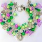 Flower garden cameo butterfly dragonfly green purple charm bracelet