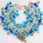 Fairy star moon aqua blue crystal faux pearl charm bracelet