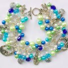 Mermaid fish aqua blue light lime green cha cha charm bracelet