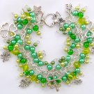 Four leaf clover shamrock green pearl cha cha charm bracelet