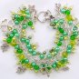 Four leaf clover shamrock green pearl cha cha charm bracelet