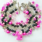 Dog pink and black pony bead cha cha charm bracelet
