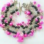 Dog pink and black pony bead cha cha charm bracelet