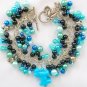 Dog aqua blue and  black pony bead charm bracelet