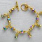 Aurora borealis AB rainbow crystal bead flower gold bracelet earrings set