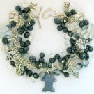 Hematite cat angel paw black crackle glass bead charm bracelet Hematite cat angel paw black crackle glass bead charm bracelet