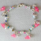 Pink bell flower crystal AB iridescent glass bead bracelet earrings set Pink bell flower crystal AB iridescent glass bead bracelet earrings set