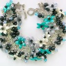 Teal green black grey flower bead cha cha charm bracelet Teal green black grey flower bead cha cha charm bracelet