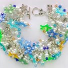 Aqua blue lime green flower bead charm cha cha bracelet Aqua blue lime green flower bead charm cha cha bracelet
