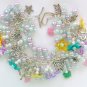 Pastel purple blue yellow flower Czech butterfly charm bracelet