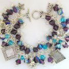 Dog picture photo frame purple iridescent AB bead charm bracelet Dog picture photo frame purple iridescent AB bead charm bracelet