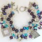 Dog picture photo frame purple iridescent AB bead charm bracelet