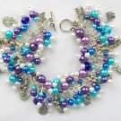 Mermaid fish seashell purple aqua blue charm bracelet