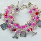 Love my cat pink fuchsia picture photo frame charm bracelet