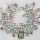 Baby Shower pink blue flower picture frame charm bracelet Baby Shower pink blue flower picture frame charm bracelet